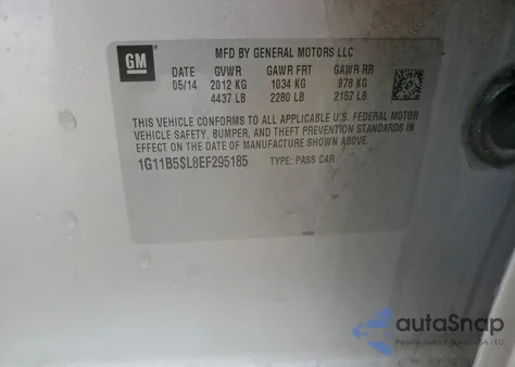 2014 Chevrolet Malibu Ls z USA, uszkodzony, nr VIN 1G11B5SL8EF295185